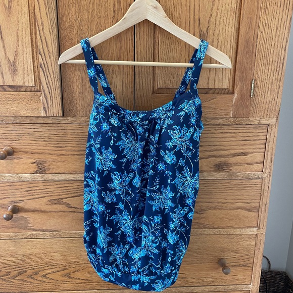 Lands End Deep Sea Navy Jacobean Blouson Swim Top Size 10 - Picture 5 of 7